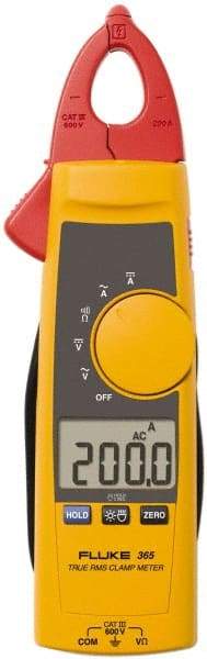 Fluke - 365, CAT III, Digital True RMS Clamp Meter with 0.7087" Detachable Jaws - 600 VAC/VDC, 200 AC/DC Amps, Measures Voltage, Current, Resistance - Exact Industrial Supply