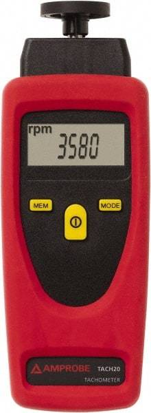 Amprobe - Accurate up to 0.02%, Contact and Noncontact Tachometer - 8 Inch Long x 9 Inch Wide x 1-3/4 Inch Meter Thick, 1 to 99,999 (Optical) and 19,999 (Mechanical) RPM Measurement - Exact Industrial Supply