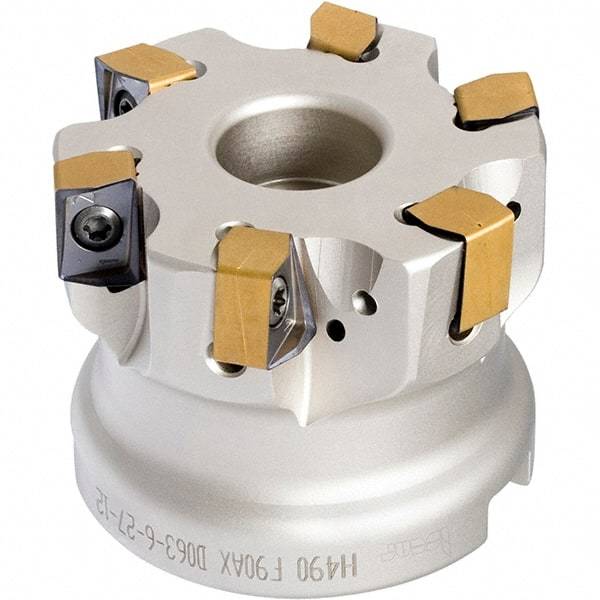 Iscar - 7 Inserts, 3" Cut Diam, 1" Arbor Diam, 0.472" Max Depth of Cut, Indexable Square-Shoulder Face Mill - 0/90° Lead Angle, 2" High, H490 AN.X 1205 Insert Compatibility, Through Coolant, Series Helido - Exact Industrial Supply