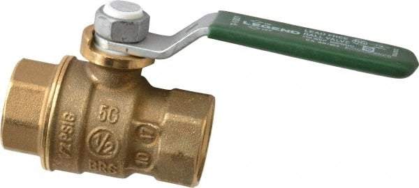 Legend Valve - 1/2" Pipe, Full Port, Brass Full Port Ball Valve - Bi-Directional, FNPT x FNPT Ends, Quarter Turn Handle, 600 WOG, 150 WSP - Exact Industrial Supply