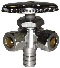 Legend Valve - NPT 1/2 Inlet, 110 Max psi, Chrome Finish, Rubber Water Supply Stop Valve - 3/8 Compression Outlet, Straight, Silver Handle, For Use with Potable Water Applications - Exact Industrial Supply