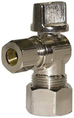 Legend Valve - PEX 1/2 Inlet, 125 Max psi, Chrome Finish, Carbon Steel Water Supply Stop Valve - 3/8 Compression Outlet, Angle, Silver Handle, For Use with Potable Water Applications - Exact Industrial Supply