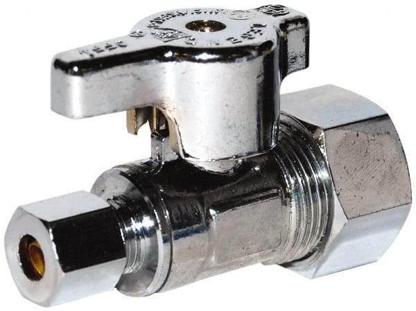 Legend Valve - PEX 1/2 Inlet, 125 Max psi, Chrome Finish, Carbon Steel Water Supply Stop Valve - 3/8 Compression Outlet, Angle, Silver Handle, For Use with Potable Water Applications - Exact Industrial Supply