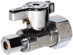Legend Valve - NPT 1/2 Inlet, 125 Max psi, Chrome Finish, Carbon Steel Water Supply Stop Valve - 1/2 Compression Outlet, Angle, Silver Handle, For Use with Potable Water Applications - Exact Industrial Supply
