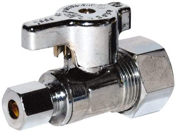 Legend Valve - Sweat Fitting 1/2 Inlet, 125 Max psi, Chrome Finish, Carbon Steel Water Supply Stop Valve - 3/8 Compression Outlet, Angle, Silver Handle, For Use with Potable Water Applications - Exact Industrial Supply