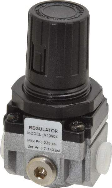 PRO-SOURCE - 1/8 NPT Port, 17 CFM, Aluminum Miniature Regulator - 7 to 145 psi Range, 220 Max psi Supply Pressure, 1/8" Gauge Port Thread, 1.56" Wide x 3.19" High - Exact Industrial Supply