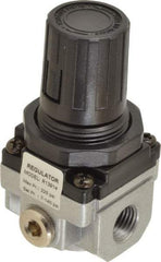 PRO-SOURCE - 1/4 NPT Port, 21 CFM, Aluminum Miniature Regulator - 7 to 145 psi Range, 220 Max psi Supply Pressure, 1/8" Gauge Port Thread, 1.56" Wide x 3.19" High - Exact Industrial Supply