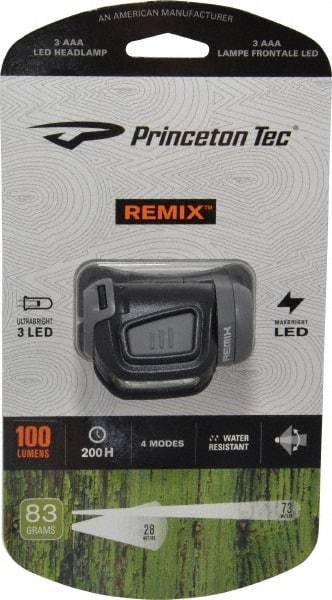 Princeton Tec - White LED Bulb, 300 Lumens, Hands-free Flashlight - Black, Gray Plastic Body, 3 AAA Batteries Not Included - Exact Industrial Supply