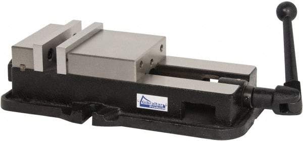 Gibraltar - 6" Jaw Width, 7-1/2" Jaw Opening Capacity, Horizontal Stationary Machine Vise - Manual Operation, 1 Station, 18-1/2" Long x 4-5/8" High x 1-19/32" Deep, 1-19/32" Jaw Height, Ductile Iron - Exact Industrial Supply