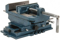 Interstate - 5-3/4" Jaw Opening Capacity x 1-1/2" Throat Depth, Horizontal Drill Press Vise - 6" Wide x 1-31/64" High Jaw, Cross Slide Base, Standard Speed, 11-1/2" OAL x 6.2" Overall Height, Cast Iron - Exact Industrial Supply