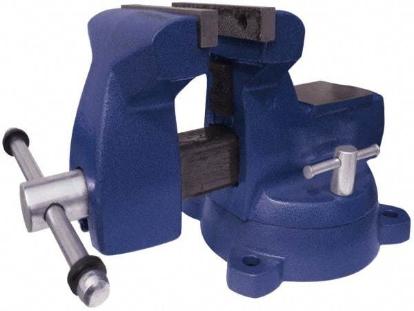Gibraltar - 5" Jaw Width x 5-1/4" Jaw Opening Capacity, 3-3/4" Throat Depth, Bench & Pipe Combination Vise - 1/4 to 2-1/2" Pipe Capacity, Swivel Base, Bolt Down Attachment, Ductile Iron - Exact Industrial Supply