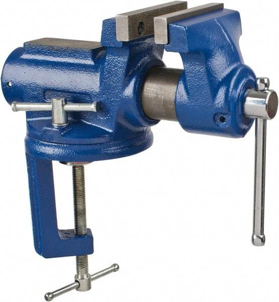 Gibraltar - 4" Jaw Width, 2-1/4" Opening Capacity, 2" Throat Depth, Cast Iron Stationary Bench Vise - Clamp-On Base Attachment - Exact Industrial Supply
