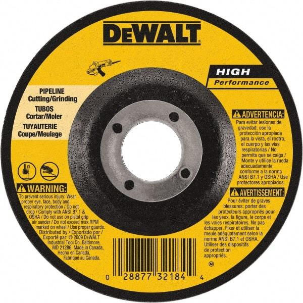 DeWALT - 24 Grit, 9" Wheel Diam, 1/8" Wheel Thickness, 7/8" Arbor Hole, Type 27 Depressed Center Wheel - Aluminum Oxide, 6,600 Max RPM, Compatible with Angle Grinder - Exact Industrial Supply