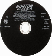 Norton - 9" Aluminum Oxide Cutoff Wheel - 0.063" Thick, 1-1/4" Arbor, 5,085 Max RPM, Use with Stationary Tools - Exact Industrial Supply