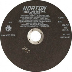 Norton - 9" Aluminum Oxide Cutoff Wheel - 0.063" Thick, 1-1/4" Arbor, 4,025 Max RPM, Use with Stationary Tools - Exact Industrial Supply