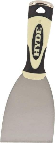 Hyde Tools - Stiff Carbon Steel Stiff Chisel - 3" Blade Width, 4" Long Plastic Overmold Handle - Exact Industrial Supply