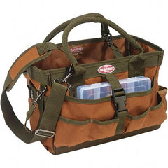 Bucket Boss - 12 Pocket Brown & Green Polyester Tool Tote - 16" Wide x 7" Deep x 8" High - Exact Industrial Supply