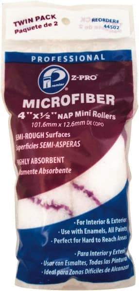 Premier Paint Roller - 1/2" Nap, 4" Wide Paint Mini Roller - Semi-Rough Texture, Microfiber - Exact Industrial Supply