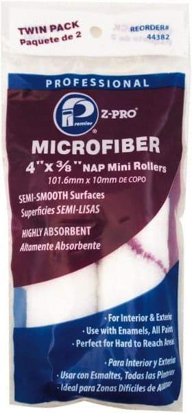 Premier Paint Roller - 3/8" Nap, 4" Wide Paint Mini Roller - Semi-Smooth Texture, Microfiber - Exact Industrial Supply