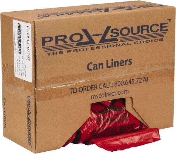 PRO-SOURCE - 16 Gal Capacity, Red, Hazardous Waste Bag - 1.3 mil Thick x 24" Wide x 31" High, Roll - Exact Industrial Supply