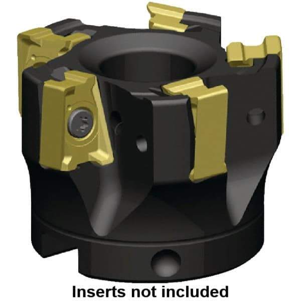 Kennametal - 7 Inserts, 5" Cut Diam, 1-1/2" Arbor Diam, 15.5mm Max Depth of Cut, Indexable Square-Shoulder Face Mill - 0° Lead Angle, 2.38" High, LNGU15T608SRGE Insert Compatibility, Through Coolant, Series MILL 4-15 - Exact Industrial Supply