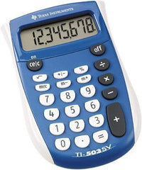 Texas Instruments - LCD Handheld Calculator - 2-5/8 x 4-3/8 Display Size, Blue & White, Battery Powered, 1" Long x 4-1/2" Wide - Exact Industrial Supply