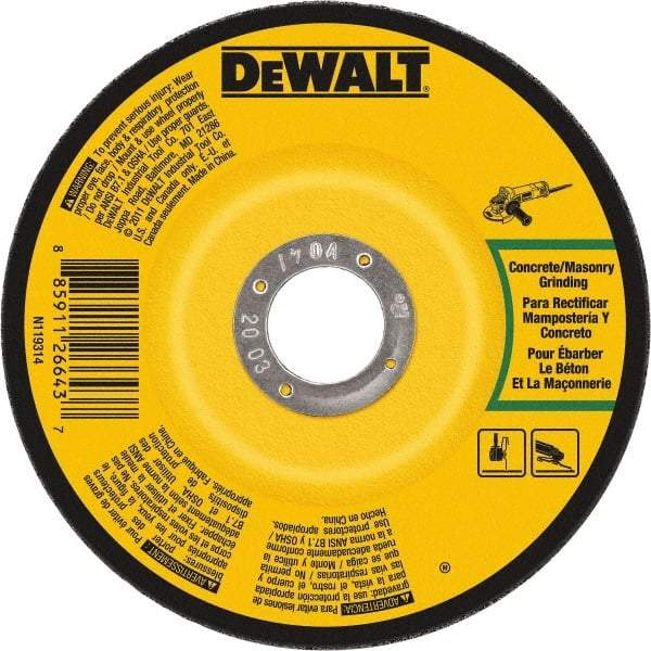 DeWALT - 24 Grit, 7" Wheel Diam, 1/4" Wheel Thickness, Type 27 Depressed Center Wheel - Silicon Carbide, 8,700 Max RPM, Compatible with Angle Grinder - Exact Industrial Supply