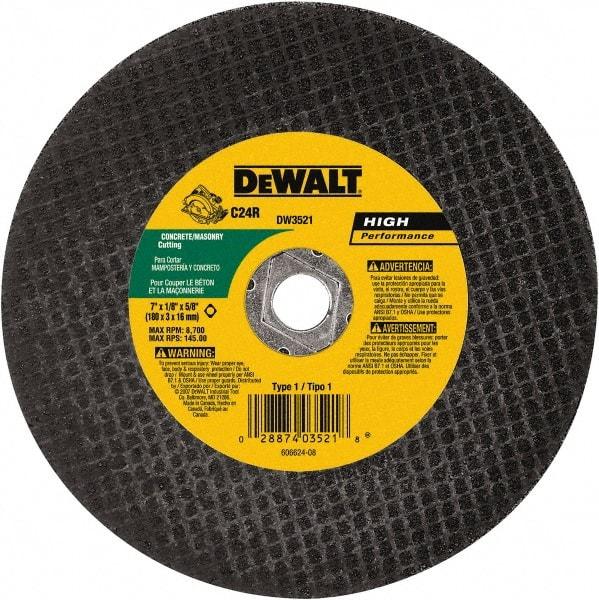 DeWALT - 7" 24 Grit Silicon Carbide Cutoff Wheel - 1/8" Thick, 5/8" Arbor, 8,700 Max RPM, Use with Angle Grinders - Exact Industrial Supply