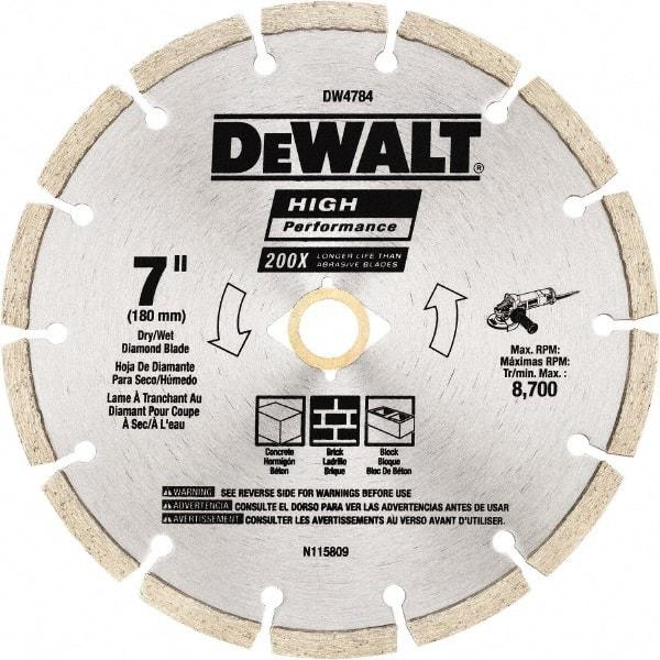 DeWALT - 7" Diam, 5/8 & 7/8" Arbor Hole Diam, Wet & Dry Cut Saw Blade - Diamond Matrix, Standard Round Arbor - Exact Industrial Supply