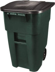 Rubbermaid - 50 Gal Green Square Trash Can - Polyethylene, 36-1/2" High x 28-1/2" Long x 23.38" Wide - Exact Industrial Supply