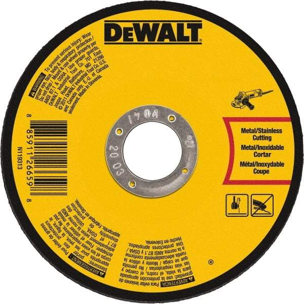 DeWALT - 7" 60 Grit Aluminum Oxide Cutoff Wheel - 0.045" Thick, 7/8" Arbor, 8,700 Max RPM, Use with Angle Grinders - Exact Industrial Supply