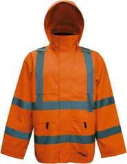 Viking - Size 4XL, High Visibility Orange, Rain, Wind Resistant Jacket - 58" Chest, 4 Pockets, Detachable Hood - Exact Industrial Supply