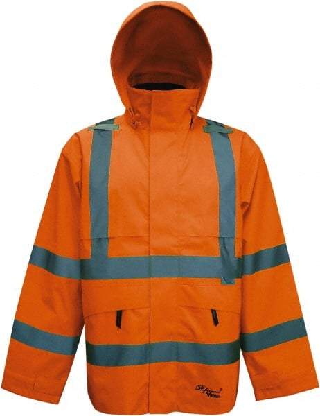 Viking - Size 3XL, High Visibility Orange, Rain, Wind Resistant Jacket - 55" Chest, 4 Pockets, Detachable Hood - Exact Industrial Supply