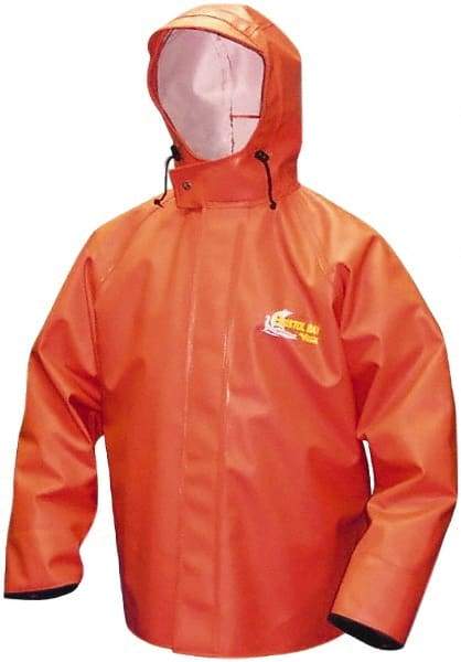 Viking - Size XL, Orange, Rain, Chemical, Wind Resistant Jacket - 47" Chest, Attached Hood - Exact Industrial Supply