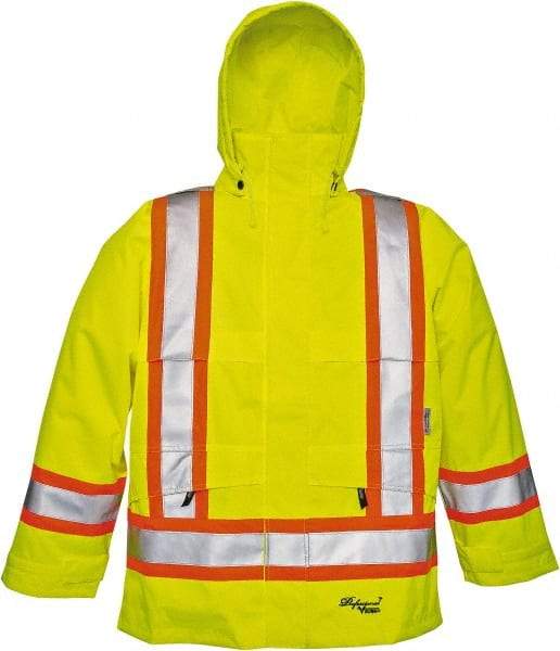 Viking - Size XL, High Visibility Lime, Rain, Wind Resistant Jacket - 47" Chest, Detachable Hood - Exact Industrial Supply