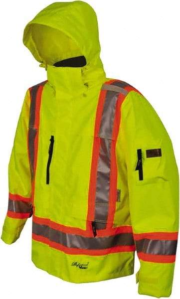 Viking - Size S, High Visibility Lime, Rain, Wind Resistant Jacket - 37" Chest, 4 Pockets, Detachable Hood - Exact Industrial Supply