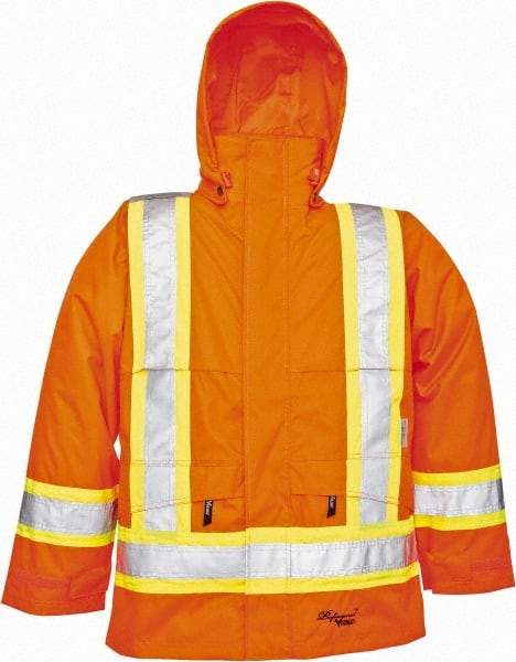 Viking - Size XL, High Visibility Orange, Rain, Wind Resistant Jacket - 47" Chest, Detachable Hood - Exact Industrial Supply