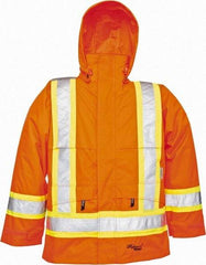 Viking - Size 4XL, High Visibility Orange, Rain, Wind Resistant Jacket - 58" Chest, Detachable Hood - Exact Industrial Supply