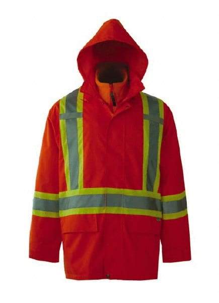 Viking - Size 2XL, High Visibility Orange, Rain, Wind Resistant Jacket - 51" Chest, 3 Pockets, Detachable Hood - Exact Industrial Supply