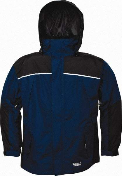 Viking - Size 4XL, Navy & Charcoal, Rain, Wind Resistant Jacket - 58" Chest, 5 Pockets, Detachable Hood - Exact Industrial Supply