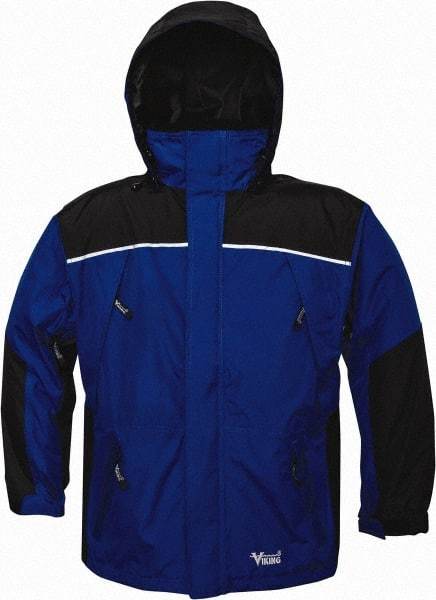 Viking - Size 2XL, Charcoal & Royal Blue, Rain, Wind Resistant Jacket - 51" Chest, 5 Pockets, Detachable Hood - Exact Industrial Supply