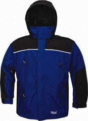 Viking - Size 3XL, Charcoal & Royal Blue, Rain, Wind Resistant Jacket - 55" Chest, 5 Pockets, Detachable Hood - Exact Industrial Supply