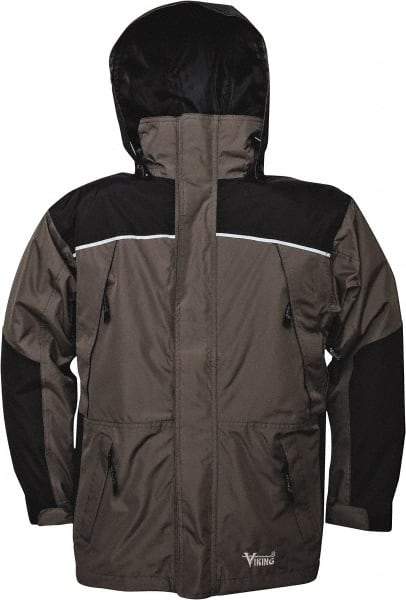 Viking - Size 3XL, Gray & Charcoal, Rain, Wind Resistant Jacket - 55" Chest, 5 Pockets, Detachable Hood - Exact Industrial Supply