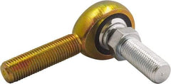 Made in USA - 1/2" ID, 1-5/16" Max OD, 6,453 Lb Max Static Cap, Male Spherical Rod End with Stud - 1/2-20 RH, 1-1/2" Shank Length, Carbon Steel with Plastic Raceway - Exact Industrial Supply