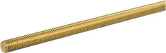 Made in USA - 7/8-9 UNC (Coarse), 6' Long, Brass General Purpose Threaded Rod - Uncoated, Right Hand Thread - Exact Industrial Supply