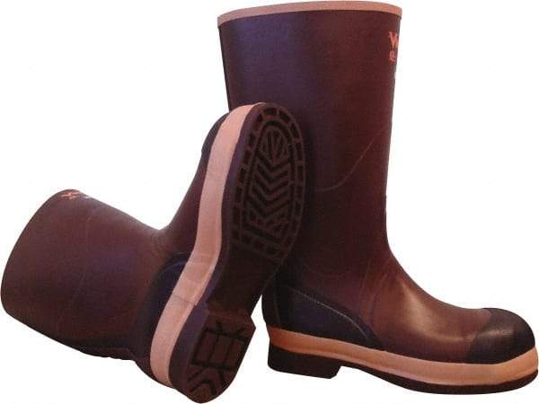 Viking - Men's Size 9 Medium Width Steel Knee Boot - Brown, Tan, Rubber Upper, Nitrile Rubber Outsole, 16" High, Chemical Resistant, Non-Slip, Cold Protection, Waterproof - Exact Industrial Supply