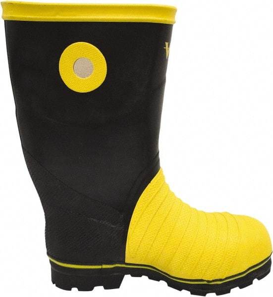 Viking - Men's Size 10 Medium Width Steel Work Boot - Black, Yellow, Rubber Upper, Nitrile Rubber Outsole, 14" High, Non-Slip, Chemical Resistant, Waterproof, Electric Shock Resistant - Exact Industrial Supply