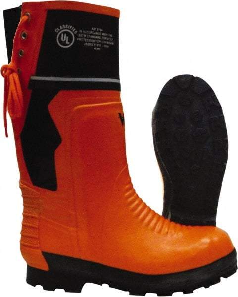 Viking - Men's Size 6 Medium Width Steel Work Boot - Black, Orange, Rubber Upper, Nitrile Rubber Outsole, 15" High, Chemical Resistant, Waterproof, Non-Slip, Cut Resistant - Exact Industrial Supply