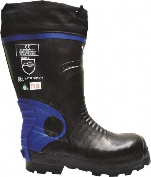 Viking - Men's Size 12 Medium Width Steel Work Boot - Black, Blue, Rubber Upper, Nitrile Rubber Outsole, 15" High, Non-Slip, Chemical Resistant, Waterproof, Electric Shock Resistant - Exact Industrial Supply