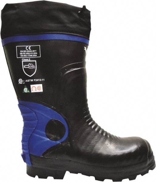 Viking - Men's Size 10 Medium Width Steel Work Boot - Black, Blue, Rubber Upper, Nitrile Rubber Outsole, 15" High, Non-Slip, Chemical Resistant, Waterproof, Electric Shock Resistant - Exact Industrial Supply